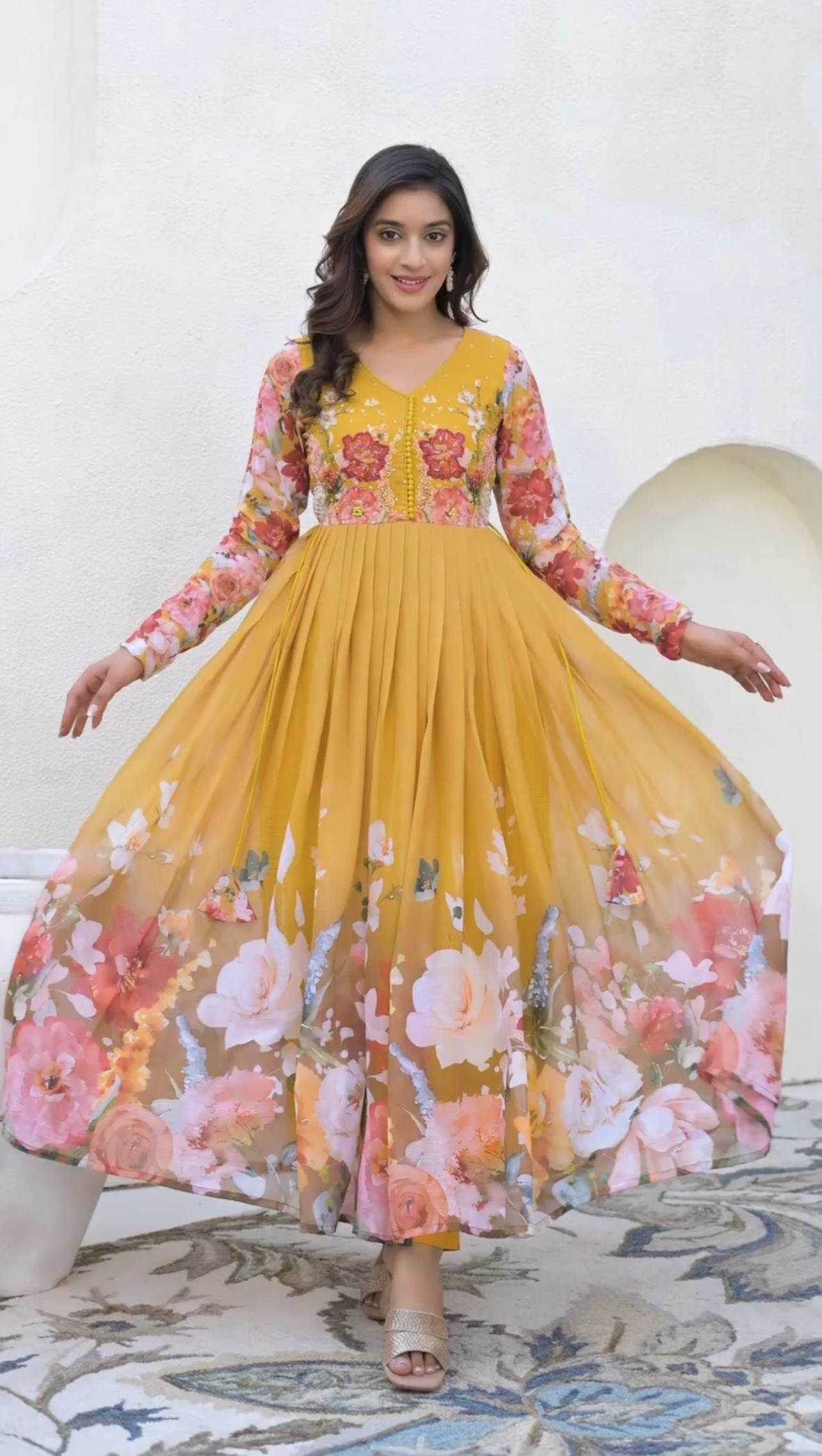 Faux Georgette Embroidery Sequin Gown - MYLUXURY LANE ENTERPRISE